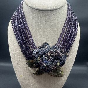 Signed Vintage Heidi Daus Swarovski Crystal Rose Multi Strand Statement Necklace